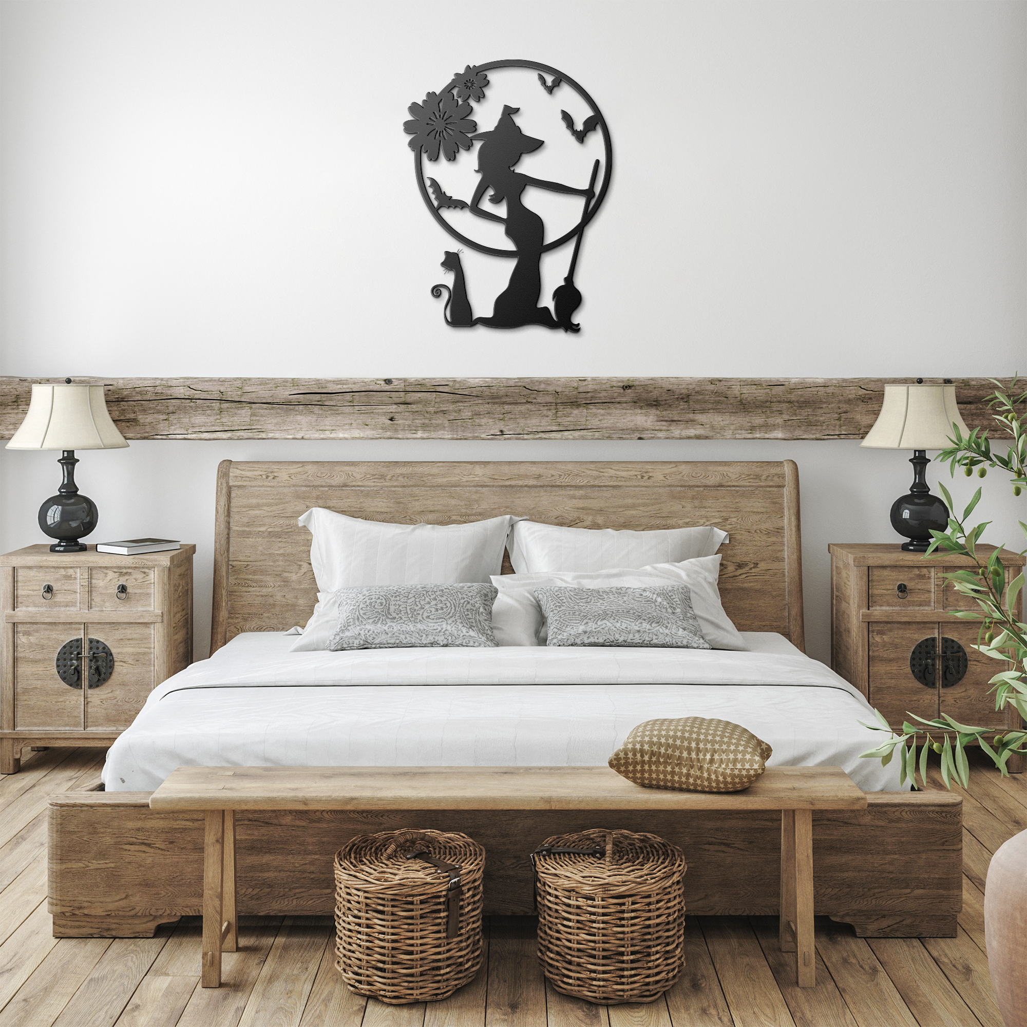 Sexy Witch Under Full Moon Metal Wall Art