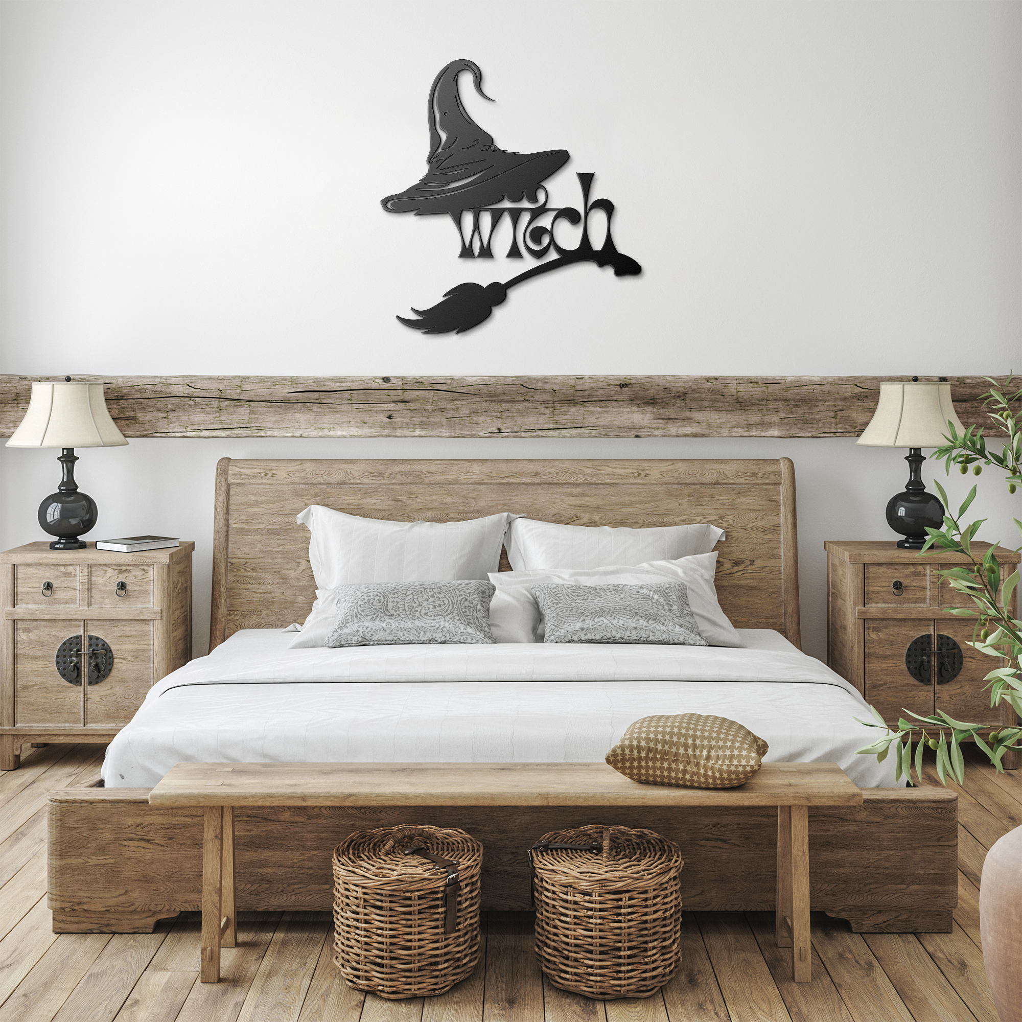 Witch Hat with Broom Metal Wall Art