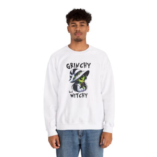 GRINCHY but WITCHY White Crewneck Sweatshirt | Sabbat | Yule | Christmas | Witch | Grinch | Witchmas - Image 3