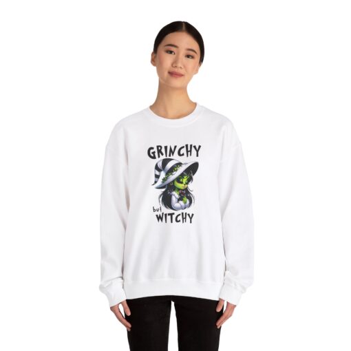 GRINCHY but WITCHY White Crewneck Sweatshirt | Sabbat | Yule | Christmas | Witch | Grinch | Witchmas - Image 2