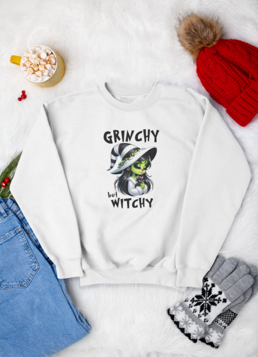 GRINCHY but WITCHY White Crewneck Sweatshirt | Sabbat | Yule | Christmas | Witch | Grinch | Witchmas